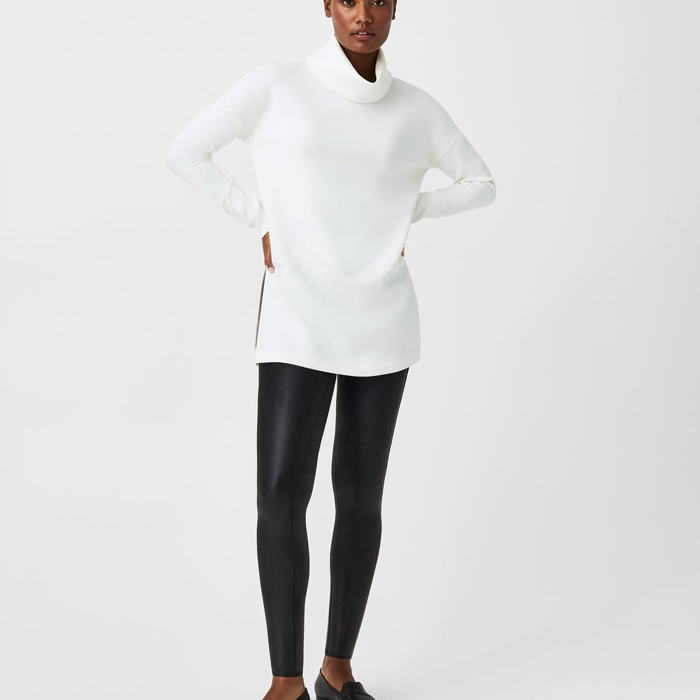 Spanx Shape Faux Leather Leggings Women Small Full Length Compression Sleek Chic